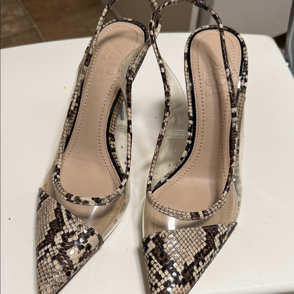 Zara Snakeskin Pattern Slingback Heels